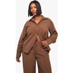 boohoo Plus Woven Stripe Oversized Shirt - Brown