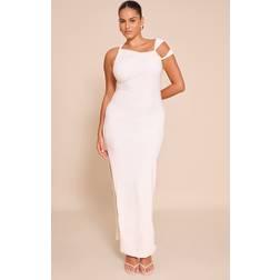 PrettyLittleThing Double Layer Slinky Ruched Shoulder Maxi Dress - White