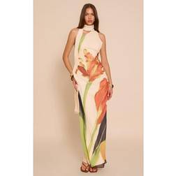 PrettyLittleThing Floral Print Chiffon High Neck Dress