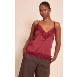 PrettyLittleThing Satin V Neck Trim Detail Cami Top