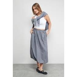 Warehouse Pinstripe Bubble Hem Midi Skirt - Grey