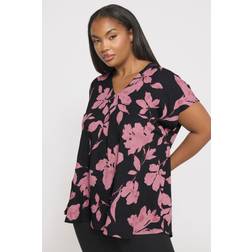 Yours Floral Textured Pleat Front Top - Black/Pink