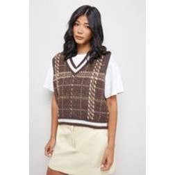 Warehouse Womens Check Mini Tank Vest - Brown