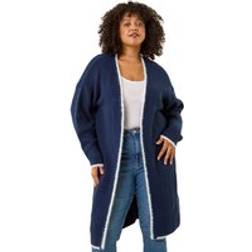 Roman Curve Longline Knit Cardigan - Navy
