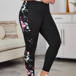 Shein Luneh Plus Floral Print Wideband Waist Leggings