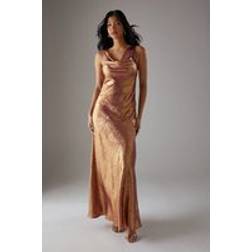 Warehouse Womens Metallic Lame Cowl Neck Dress - Magenta