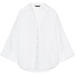 Zara Wide Sleeve Linen Blend Shirt - White