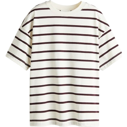 H&M Oversized T-shirt - White/Dark Brown Striped