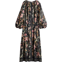 H&M Oversized Tie-Belt Dress - Black/Floral