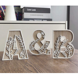 Shein Rustic Wooden Floral Carved Alphabet Letter 4.9 Inch White Wall Decor