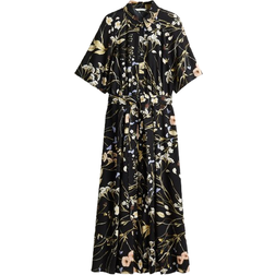 H&M Tie-Belt Shirt Dress - Black/Floral