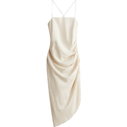 H&M Draped Linen-Blend Dress - Light Beige