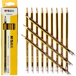 M & G 12pcs/Set M&G Hexagonal Yellow Wood HB Pencils With Eraser Heads