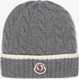 Moncler Stripe-Trimmed Wool Beanie Hat - Gray