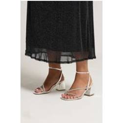 Yours Diamante Block Heel Sandals Extra Wide Eee Fit - Silver