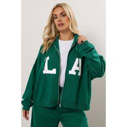Yours La Slogan Zip Hoodie Women - Green