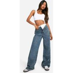 boohoo Basics High Waisted Wide Leg Jeans - Blue
