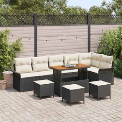 vidaXL Havesofa Sæt Med Pude 10 Pcs Sort 110 x 55 x 71 cm Loungesæt