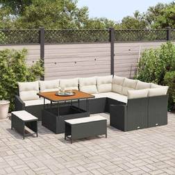 vidaXL 12 Piece Garden Sofa Black Poly Rattan Acacia Outdoor Lounge Set