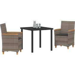 vidaXL 3 Piece Garden with Cushions Grey Patio Dining Set