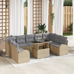 vidaXL 10 Piece Garden Sofa Beige Poly Rattan Outdoor Lounge Set