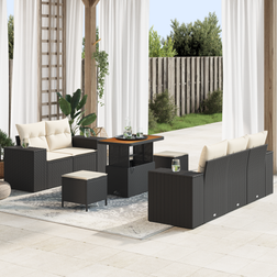 vidaXL 8-Delars Trädgårdsoff Set Med Kuddar Svart Poly-Rattan Akacia Loungeset