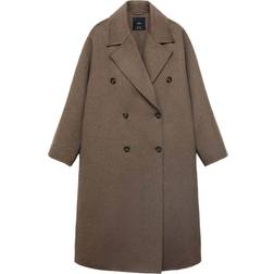 Mango Handmade Oversized Wool Coat Medium Brown