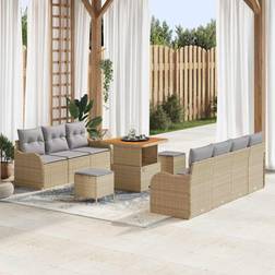 vidaXL 10 Piece Garden Sofa Beige Poly Rattan Outdoor Lounge Set