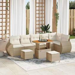 vidaXL 9 Piece Garden Sofa Beige Poly Rattan Outdoor Lounge Set