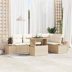vidaXL 6 Piece Garden Sofa Beige Poly Rattan Outdoor Lounge Set