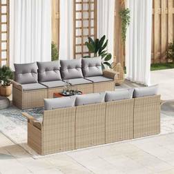vidaXL 9 Piece Garden Sofa Beige Poly Rattan Outdoor Lounge Set