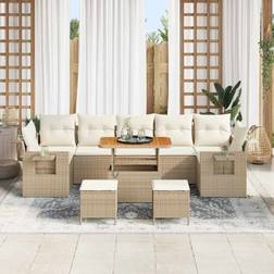 vidaXL 10 Piece Garden Sofa Beige Poly Rattan Outdoor Lounge Set