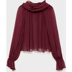 Mango Semi-Transparent Blouse With Foulard - Burgundy