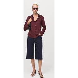 Mango Satin Finish Flowy Shirt - Burgundy