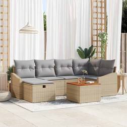 vidaXL 7-Delars Trädgårdsoffa Med Kuddar Beige Poly Rattan Loungeset