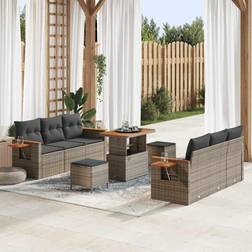 vidaXL 9 Piece Garden Sofa Grey Poly Rattan Acacia Outdoor Lounge Set
