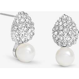 MOOD Silver Crystal Dome Pearl Drop Small Earrings - Grey