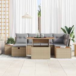 vidaXL Havesofa Sæt Højdejusterbar 7 Pcs Beige Polyrattan Loungesæt