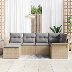 vidaXL 6 Piece Garden Sofa Beige Poly Rattan Outdoor Lounge Set
