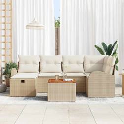vidaXL 7 Piece Garden Sofa Beige Poly Rattan Outdoor Lounge Set