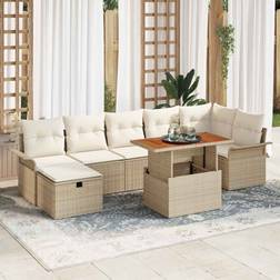 vidaXL 8 Piece Garden Sofa Beige Poly Rattan Outdoor Lounge Set