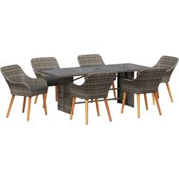 vidaXL Have Spisebordssæt Med Pude 7 Pcs Grå Polyrattan Havemøbelsæt