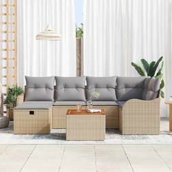 vidaXL 7-Delars Trädgårdssoffuppsättning Med Kuddar Beige Poly Rattan Loungeset