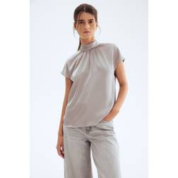 H&M Satinblus Med Ståkrage - Ljusgrå