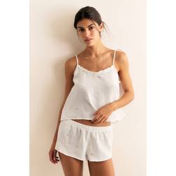 H&M Ladies Cotton Muslin Pyjamas - White/Peaches