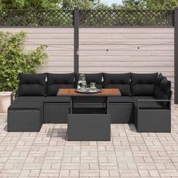 vidaXL 8 Piece Garden Sofa Black Poly Rattan Acacia Outdoor Lounge Set