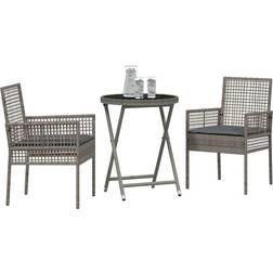vidaXL 3 Piece Garden with Cushions Grey Bistro Set