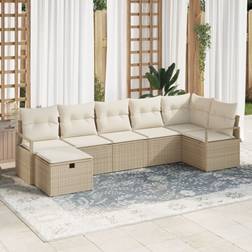 vidaXL 7 Dele Havesofa Sæt Med Hynder Beige 287 x 122 x 85 cm Modulsofa