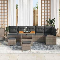 vidaXL 9 Piece Garden Sofa Grey Poly Rattan Acacia Outdoor Lounge Set