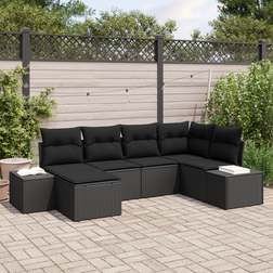 vidaXL 6-Delars Trädgårdsoffset Med Kuddar 6 Pcs Svart Polyrotting Loungeset